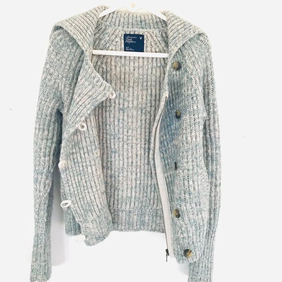 VTG retro AE sweater women S green/oatmeal wool knit chunky heritage country - Picture 2 of 11